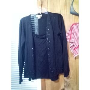 Silk Club Collection Black Cardigan & Tank Set L Embellished W/ Sequin/Stone